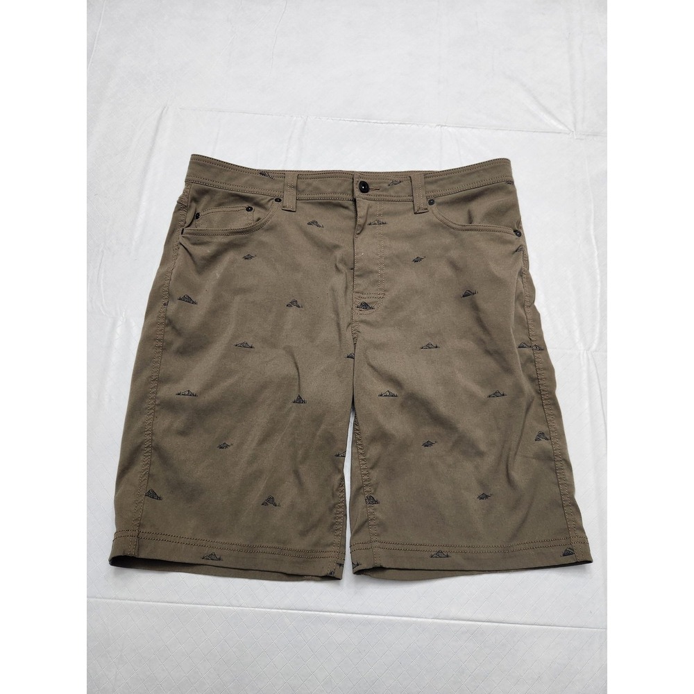 PrAna Shorts Mens 36 Brown Nylon Stretch Chino Mountain Print Outdoor M3BN11117‎